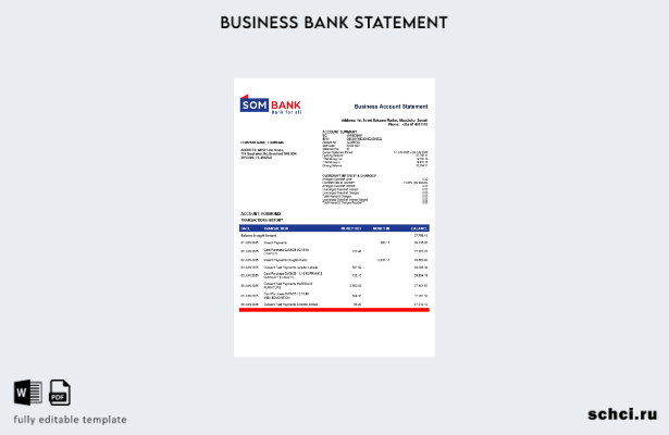 цифровая загрузка выписки со счета фирмы банка Somali Sombank Шаблон в формате W